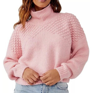 NEW FREE PEOPLE PINK BRADLEY PULLOVER SLOUCHY RELAXED FIT FUNNEL NECK SWEATER S